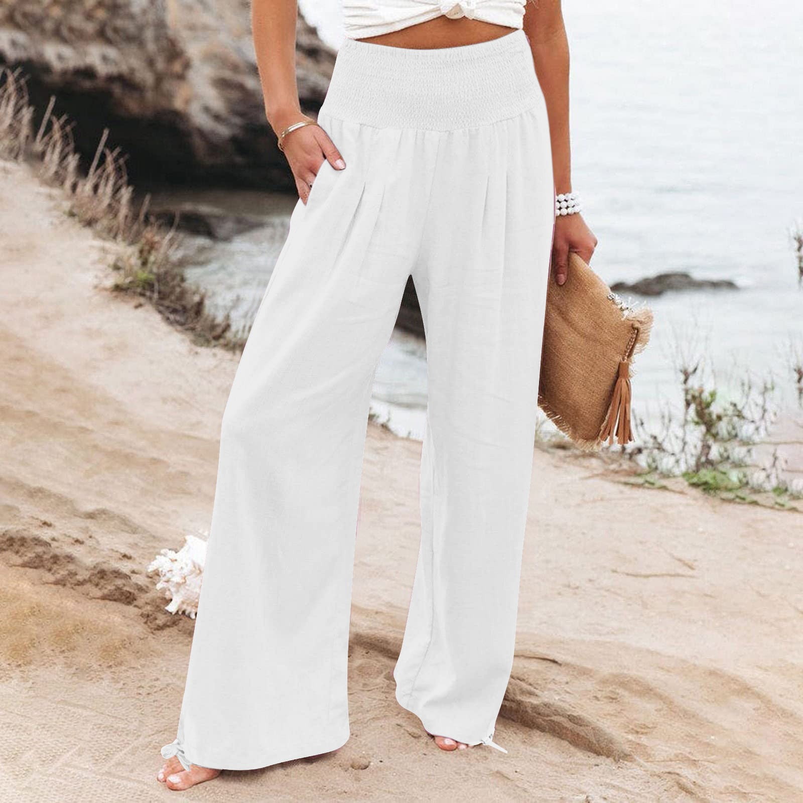 Sanbonepd White Womens Pants, Cotton Pants for Women, Trousers Pants for Women, Casual Pants for Women, High Waist Wide Leg Prints Pants for Women Sanbonepd White Womens Pants, Cotton Pants for Women, Trousers Pants for Women, Casual Pants for Women, High Waist Wide Leg Prints Pants for Women