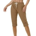 thumbnail image 1 of Cotton Short Pants for Women Summer Casual Sports Activewear Knee Length Shorts Drawstring Elastic Waist Capris (3XL, Coffee), 1 of 7