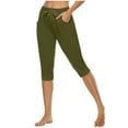 thumbnail image 1 of Cotton Short Pants for Women Summer Casual Sports Activewear Knee Length Shorts Drawstring Elastic Waist Capris (S, Army Green), 1 of 7