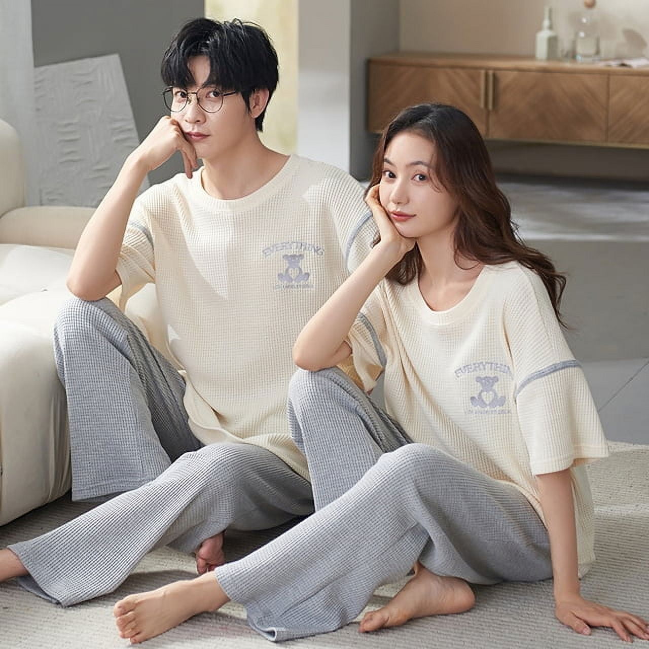 Cotton Short Sleeping Tops Long pant Sleepwear For Couples Korean Fashion Nightwear Men Pijamas Women Pajamas Set Pjs Walmart