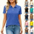 thumbnail image 1 of Cotton Short Sleeve Polo Shirts For Women Collared Lightweight Breathable Golf Tennis Summer Tee,Blue L, 1 of 5