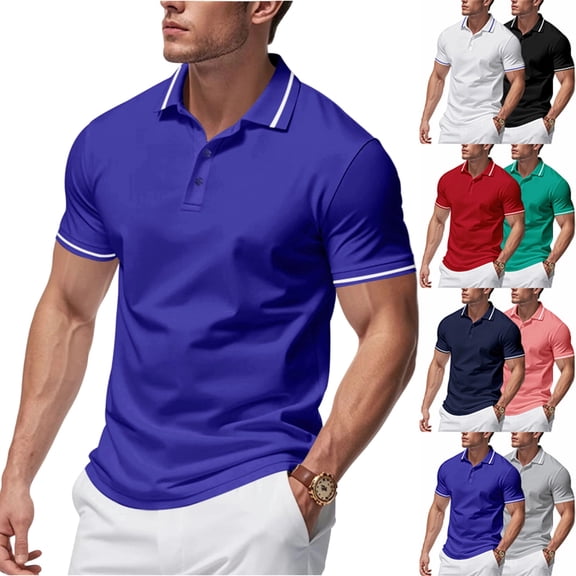 Cotton Short Sleeve Polo Shirts for Men 3 Button Slim Fit Golf T Shirts Wrinkle Resistant Breathable Moisture Wicking Business Casual Wear Tops , #02 Royal Blue, XXL