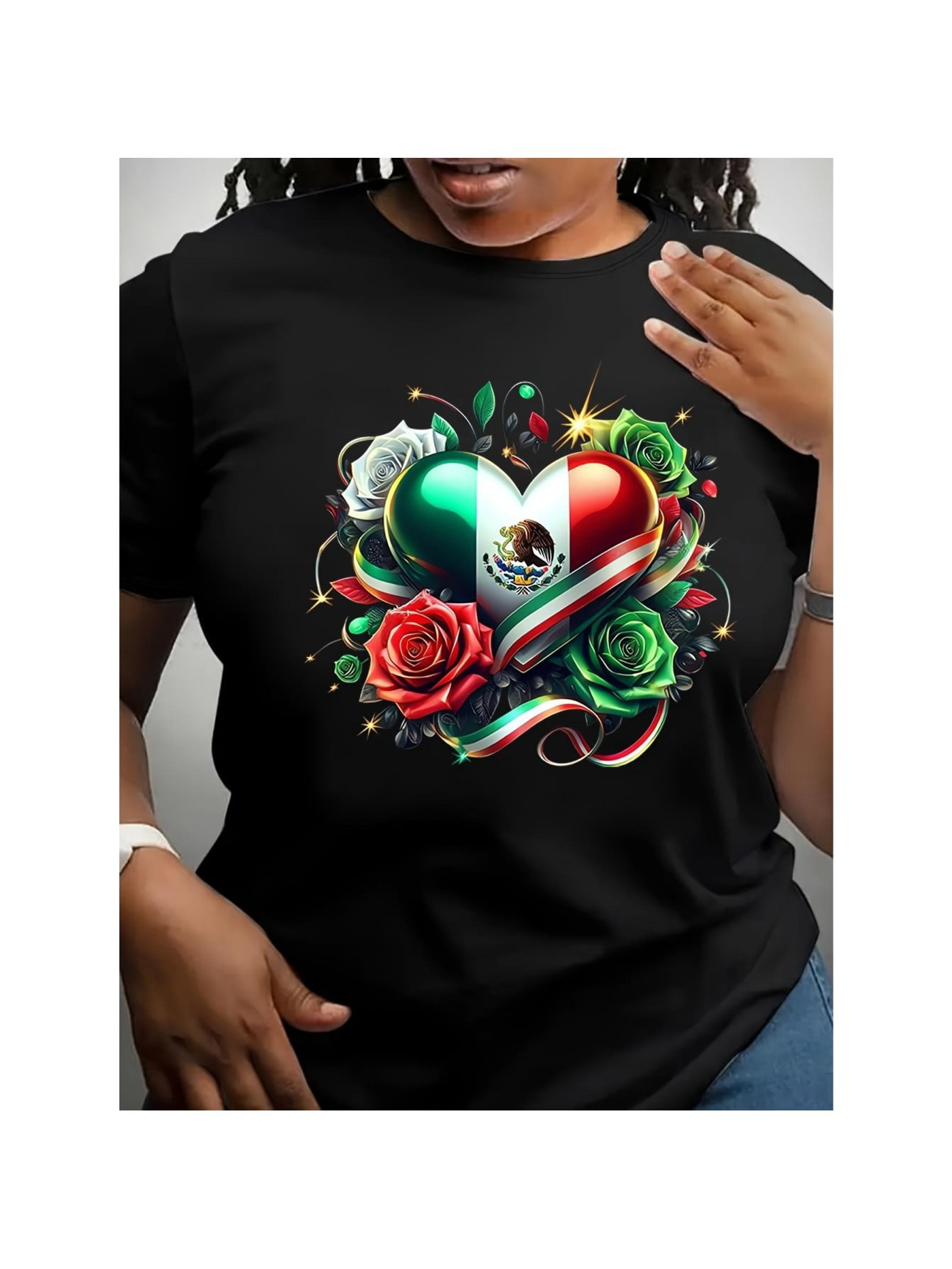 Cotton Short Sleeve T-Shirt Casual Cinco de Mayo Heart &amp; Floral Print's ...