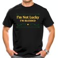 thumbnail image 1 of Cotton Short Sleeve T-Shirt - " I'm Not Lucky I'm Blessed " Gold Text with Green Flourishes & Star - Casual Relaxed Fit, 1 of 6