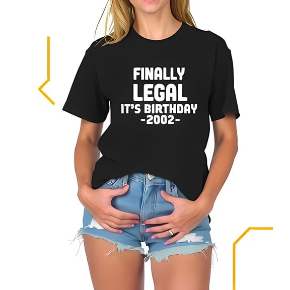 Cotton Short Sleeve T-Shirt for 21st Birthday - 'Finally Legal' Design - Perfect Gift for 2002 Birth Year