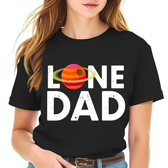 Cotton Short Sleeve T-Shirt for Men - Vintage 'Lone Dad' Graphic with Planet Design Casual Relaxed Fit