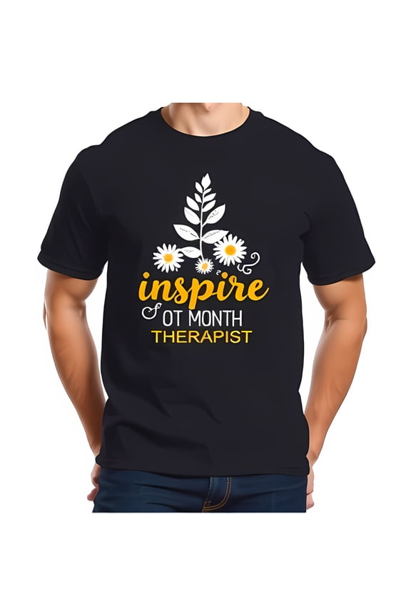 Cotton Short Sleeve T-Shirt for OT Month - Minimalist Daisies & 'Inspire' Script Design