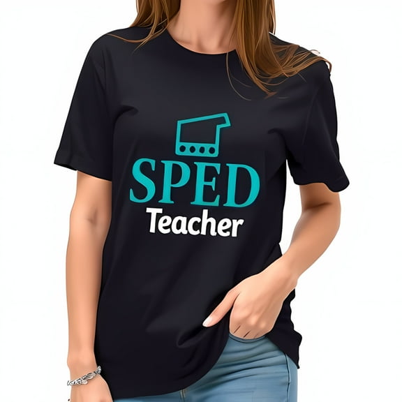 Cotton Short Sleeve T-Shirt for SPED Teachers - Navy Blue with Teal Graduation Graphic