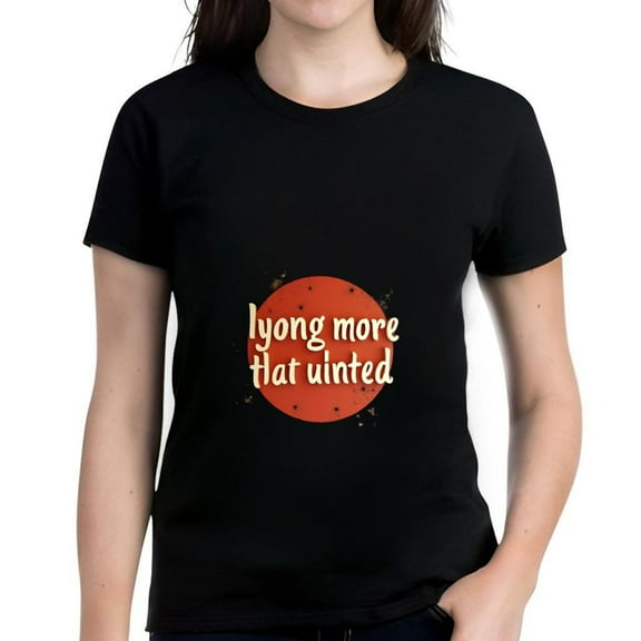 Cotton Short Sleeve T-Shirt for Women - Black Tee with Red Sun Circle & Stars Design " Iyong More That United " Graphic Top