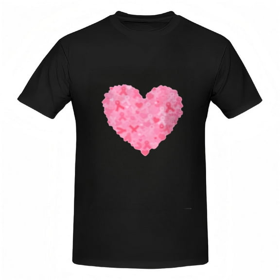 Cotton Short Sleeve T-Shirt for Women - Black Tee with Textured Pink Heart Design Stylish and Comfortable Tee Top