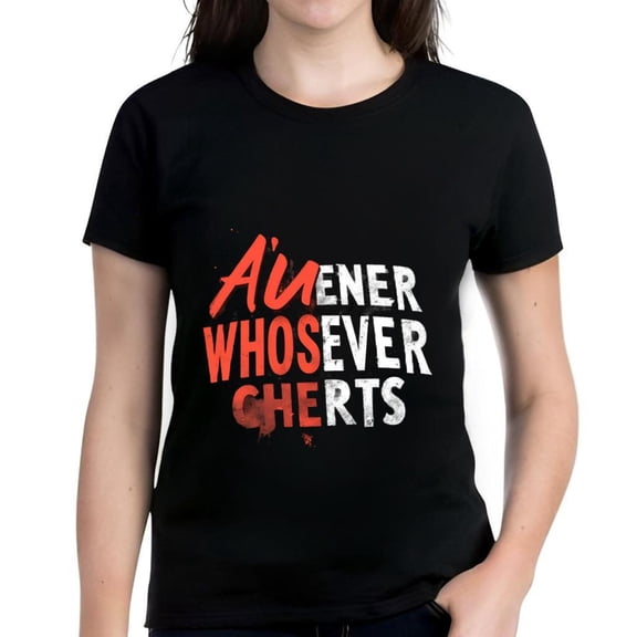 Cotton Short Sleeve T-Shirt for Women - Bold Black Tee with and 'Whosever Charts' Graphic Design in White and Red