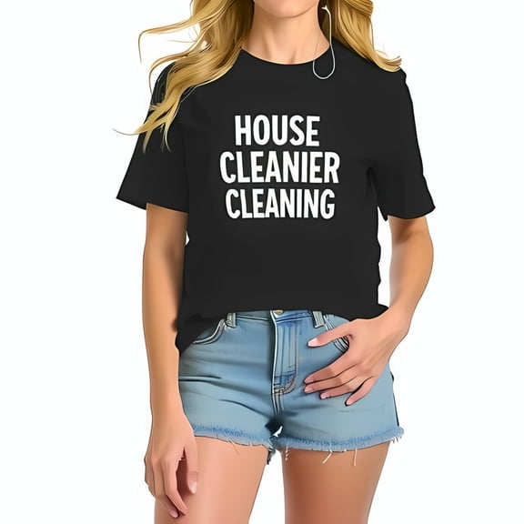Cotton Short Sleeve T-Shirt for Women - Bold " HOUSE CLEANER CLEANING " Graphic Design - Casual Shorts Style