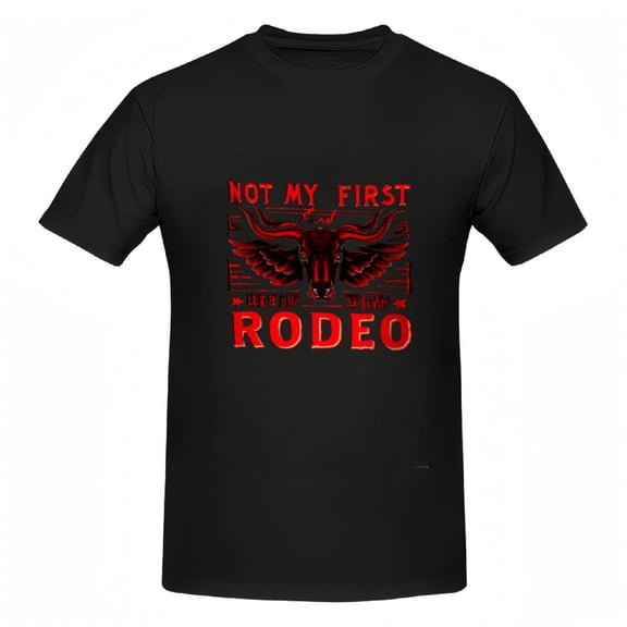 Cotton Short Sleeve T-Shirt for Women - Bold Red ' NOT MY FIRST Rodeo ' Design with Winged Illustration Rodeo Theme