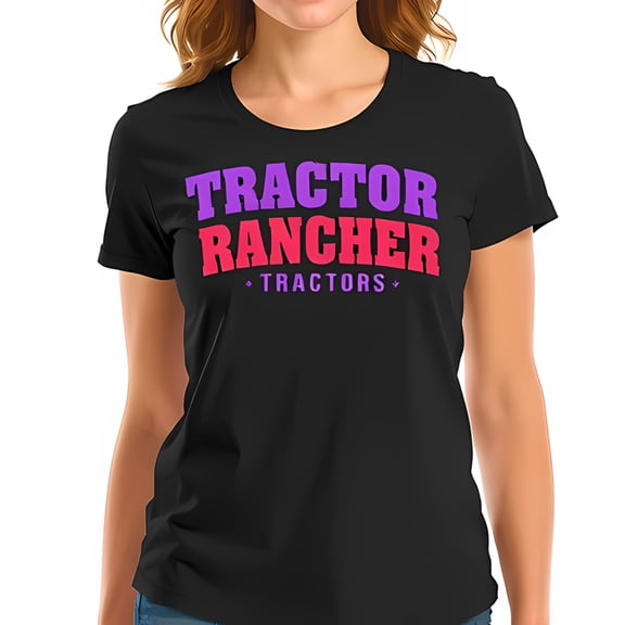 Cotton Short Sleeve T-Shirt for Women - Bold " TRACTOR RANCHER " Graphic in Purple & Pink with   TRACTORS   Design - Casual Farm Style Tee