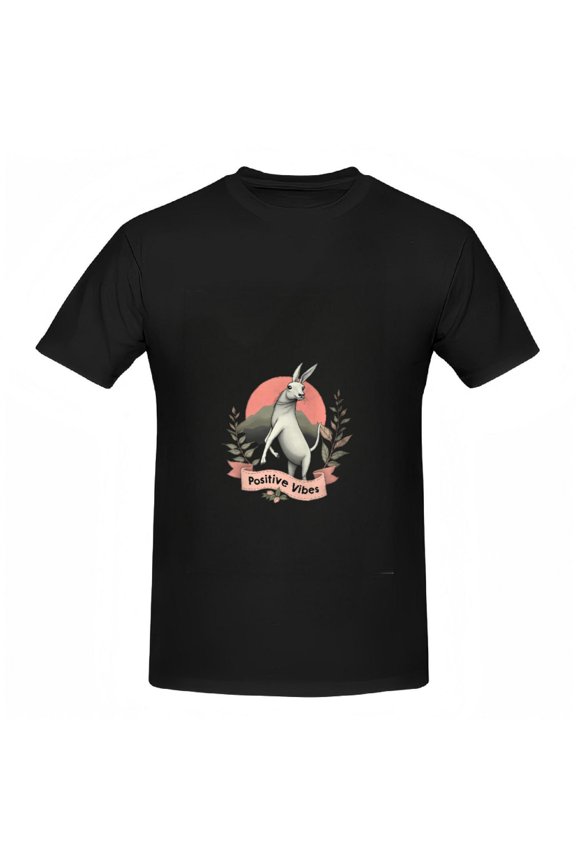 Cotton Short Sleeve T-Shirt for Women - Cheerful White Rabbit Graphic with Positive Vibes Banner & Pink Background