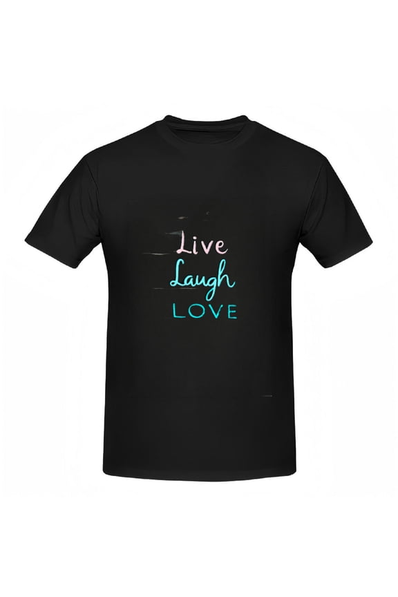 Cotton Short Sleeve T-Shirt for Women - Colorful ' Live Laugh Love ' Design in Pink Blue and Cyan - Casual Tee Top