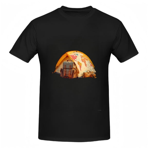 Cotton Short Sleeve T-Shirt for Women - Colorful World Map Tent Graphic Tee - Perfect for Camping & Outdoor Adventures