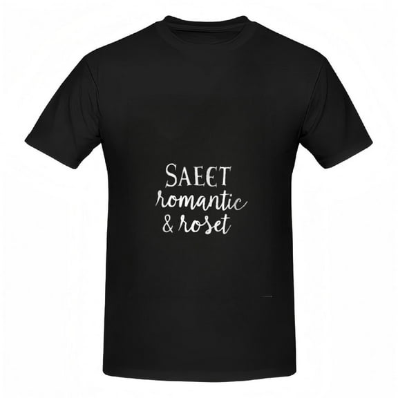 Cotton Short Sleeve T-Shirt for Women - Elegant Black Tee with White " SAEET romantic & roseet " Text Design - Stylish and Comfortable Casual Top