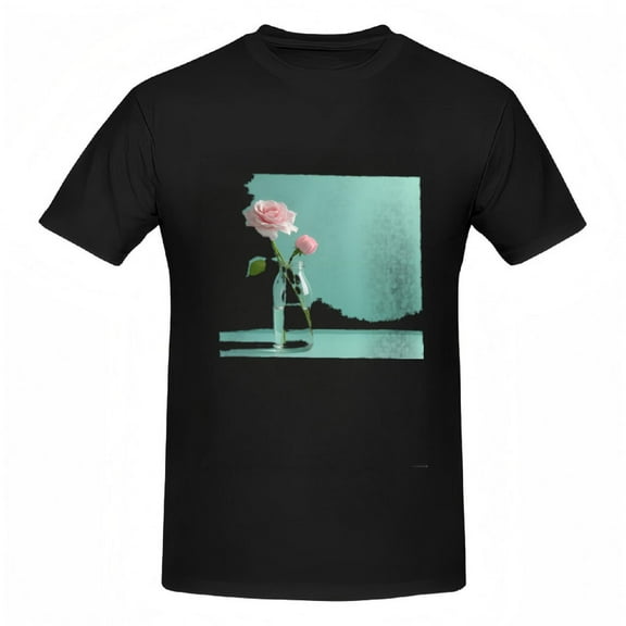 Cotton Short Sleeve T-Shirt for Women - Elegant Black Tee with in Graphic on Teal Background Reflective Design