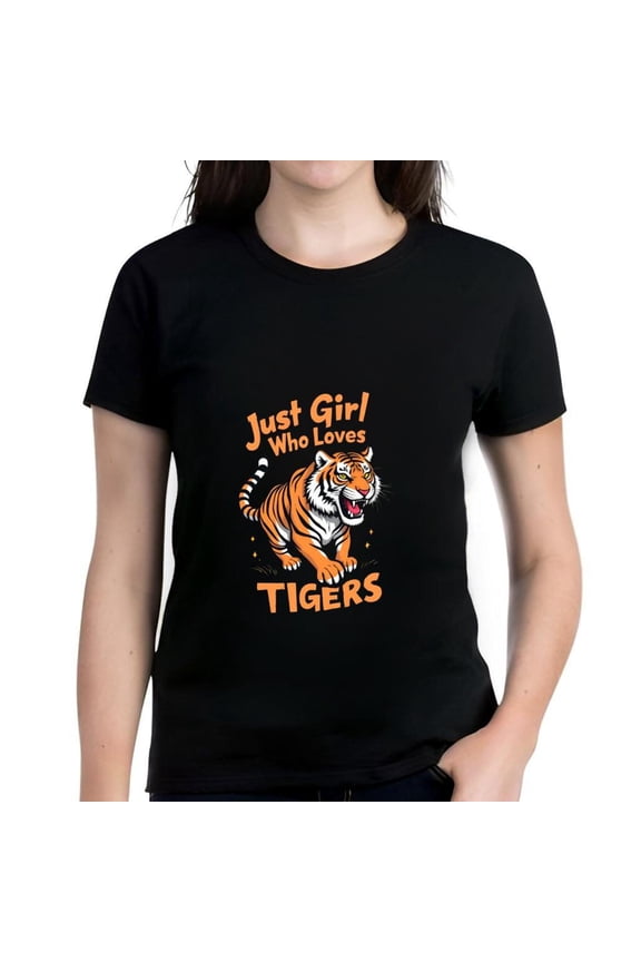 Cotton Short Sleeve T-Shirt for Women - Fierce Tiger Graphic with 'Just Girl Who Loves Tigers' Text - Stylish and Comfortable Tee