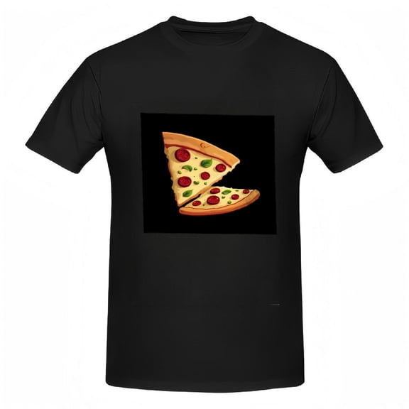 Cotton Short Sleeve T-Shirt for Women - Fun Black Tee with Graphic Pizza Slices Topped with Pepperoni and Green Olives