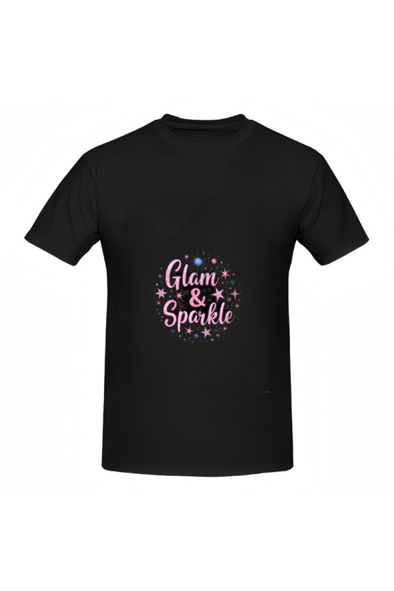 Cotton Short Sleeve T-Shirt for Women - Glam & Sparkle Design with Pink Cursive Text and Colorful Stars - Stylish Tee Top