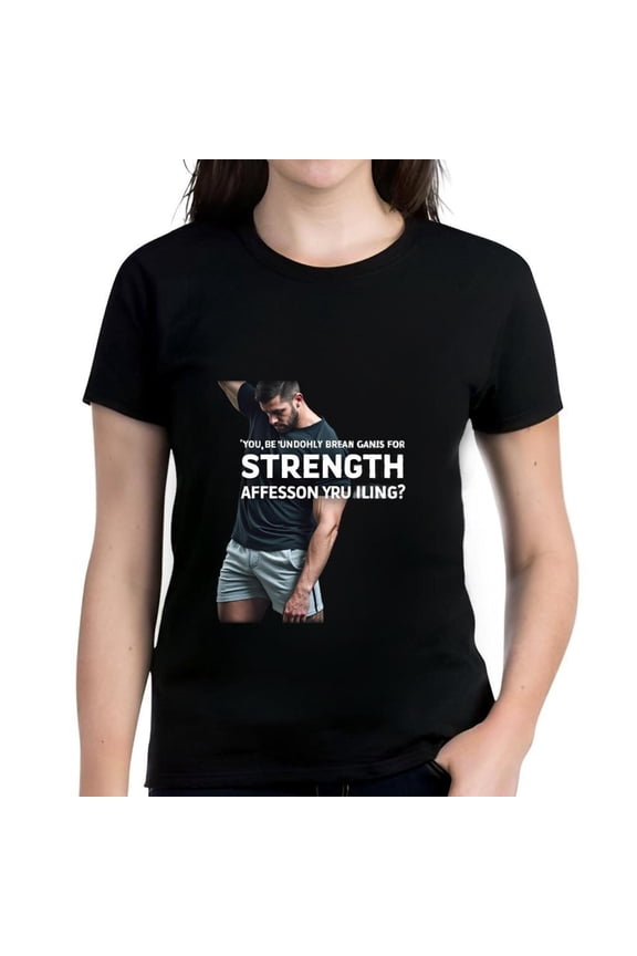 Cotton Short Sleeve T-Shirt for Women - Graphic Design of Muscular Man Flexing Arm with Motivational Text