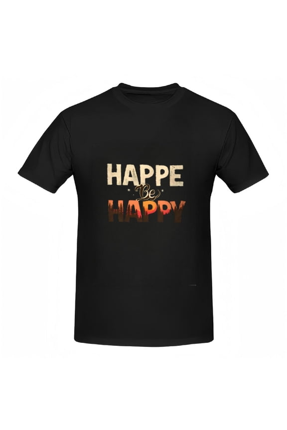 Cotton Short Sleeve T-Shirt for Women - " HAPPEN Be HAPPY " Design in Bold & Cursive Fonts on Warm Gradient Background