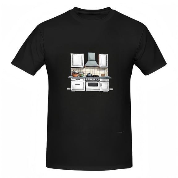 Cotton Short Sleeve T-Shirt for Women - Kitchen Graphic Tee Simple & Clean Design with Burners & Cabinets Perfect for Home Chefs