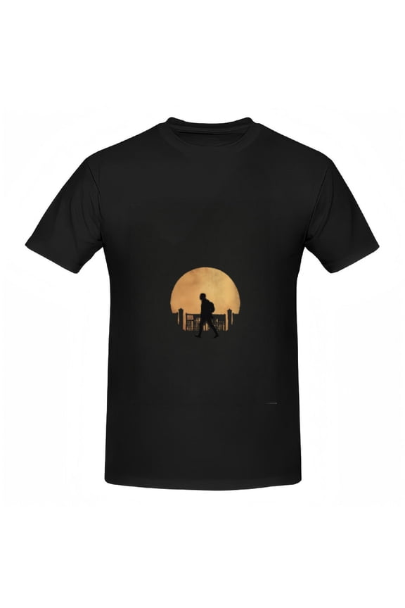 Cotton Short Sleeve T-Shirt for Women - Minimalistic Moonlit Silhouette Design Reflective Graphic Tee Top