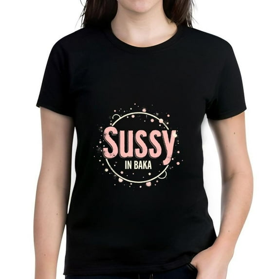 Cotton Short Sleeve T-Shirt for Women - " SUSY IN BAKA " Bold Pink Design with Dots & Circular Outline