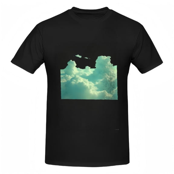 Cotton Short Sleeve T-Shirt for Women - Serene Cloud Design in Shades of Green & White Fluffy and Tranquil Nature Print