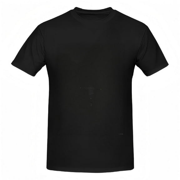 Cotton Short Sleeve T-Shirt for Women - Simple Black Tee with Faint Cross Design and Figure - Casual Round Neck Top