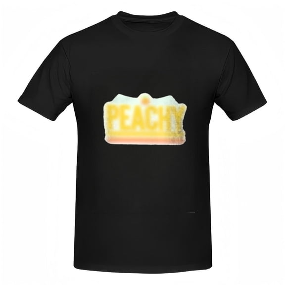 Cotton Short Sleeve T-Shirt for Women - Vibrant ' PEACHY ' Graphic in Bold Yellow on Pastel Gradient Background - Playful Tee Top