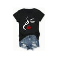 thumbnail image 1 of Cotton Short Sleeve T-Shirt's Chic Half-Face Printed T-Shirt - Casual Round Neck, Short Sleeve in 100%, Perfect for Spring/Summer/Fall, Machine Washable, 1 of 6