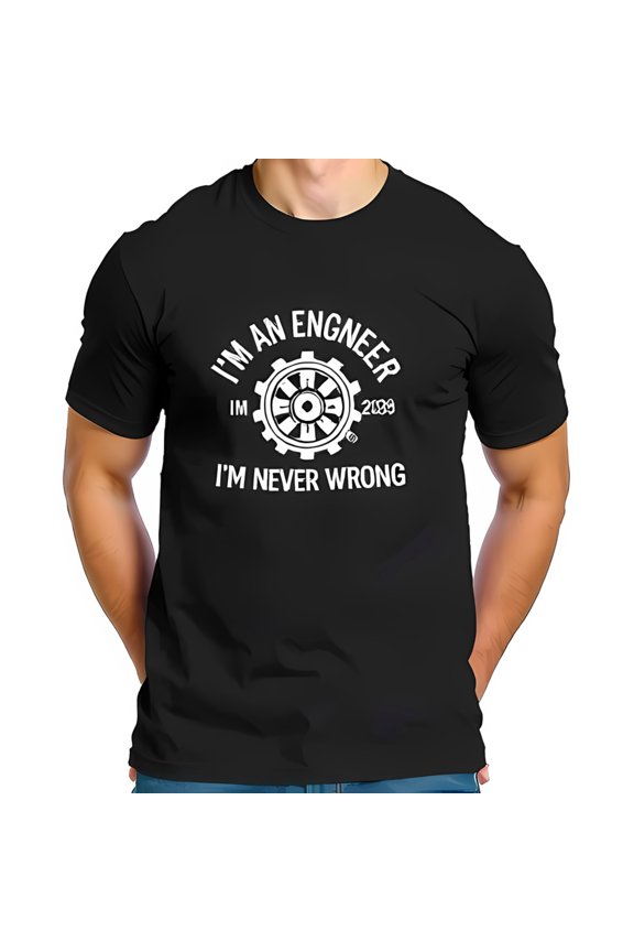 Cotton Short Sleeve T-Shirt with Bold Engineer Graphic - " I'M AN ENGINEER " Design with Gear and Humorous Quote