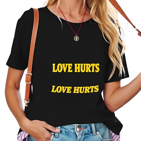 Cotton Short Sleeve T-Shirt with Bold 'LOVE HURTS' Print in Yellow - Casual Oversized Fit for Relaxed Style