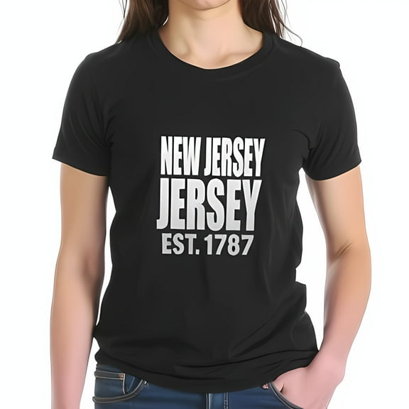 Cotton Short Sleeve T-Shirt with Bold 'NEW JERSEY' Graphic Design Est 1787 - Casual State Pride Tee