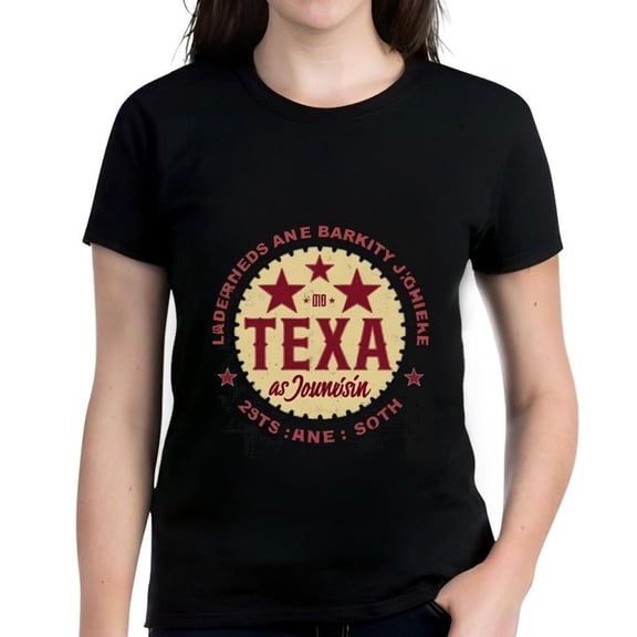 Cotton Short Sleeve T-Shirt with Bold Red 'TEXA' Circular Design Stars and Unique Text Print