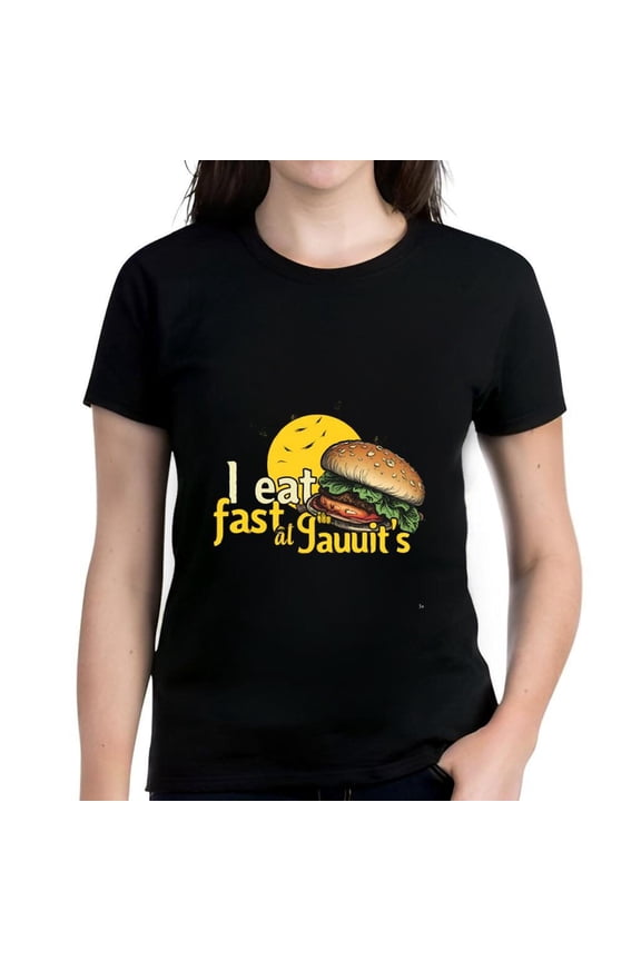 Cotton Short Sleeve T-Shirt with Fun Hamburger Graphic Smiling Sun & 'I Eat Fast at Jawits' Text - Perfect for Lovers