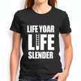 thumbnail image 1 of Cotton Short Sleeve T-Shirt with 'LIFE YOAR LIFE SLENDER' Graphic & Ladder Design - Casual Vintage Style, 1 of 5