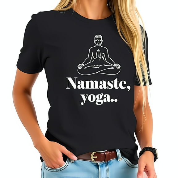 Cotton Short Sleeve T-Shirt with Minimalist Yoga Pose Line Drawing and 'Namaste yoga ' Print