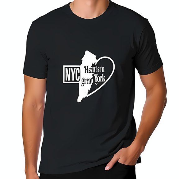 Cotton Short Sleeve T-Shirt with NYC Graphic & Maine Heart Design - Stylish Casual Tee for Everyday Wear