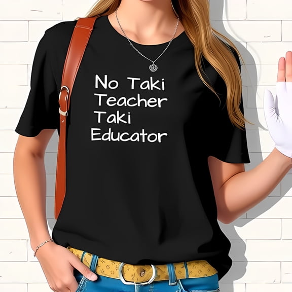 Cotton Short Sleeve T-Shirt with 'No Taki Teacher Taki Educator' Print - Casual Style for Confident Educators