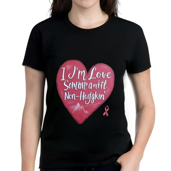 Cotton Short Sleeve T-Shirt with Pink Heart Design & White Text " I'm Love Sonique and I'll Fight Non - Heggkin " - Mountain & Pink Ribbon Graphic