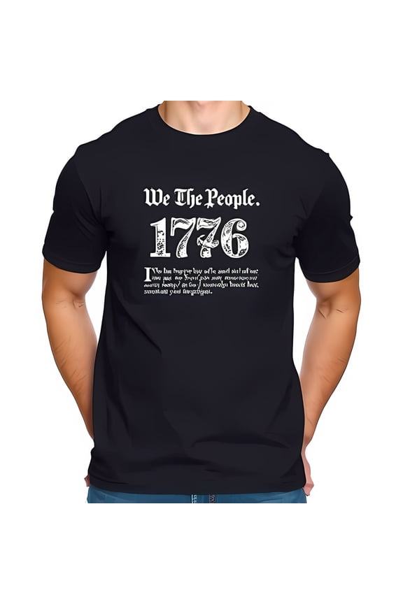 Cotton Short Sleeve T-Shirt with Vintage 'We The People' Graphic and 1776 Design - Patriotic