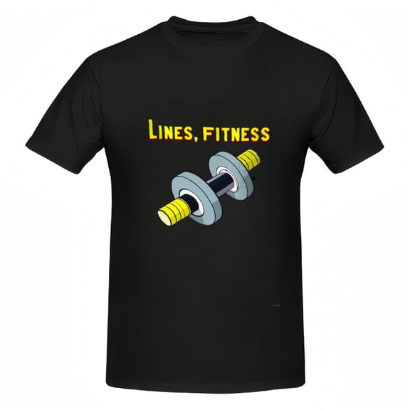 Cotton Short Sleeve T-Shirt with Yellow Graphic & ' LINES FITNESS ' Text - Stylish Fitness Tee for Workout Enthusiasts