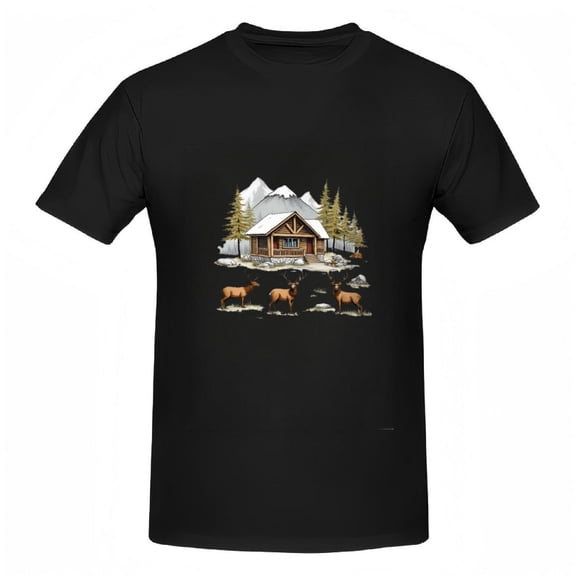 Cotton Short Sleeve T-Shirts for Women - Cozy Winter Cabin & Pine Tree Pattern Tee Tops Perfect for Casual Style
