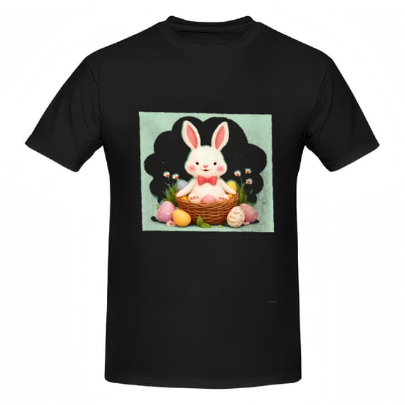 Cotton Short Sleeve T-Shirts for Women - Cute Cartoon Rabbit Design with Colorful Easter Eggs & Flowers Cheerful Spring Tee Tops