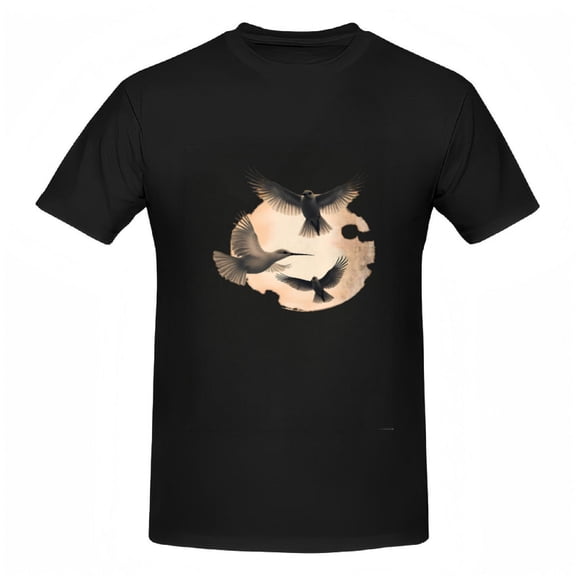 Cotton Short Sleeve T-Shirts for Women - Serene Bird Silhouette Design in Circular Pattern Perfect for Casual Wear